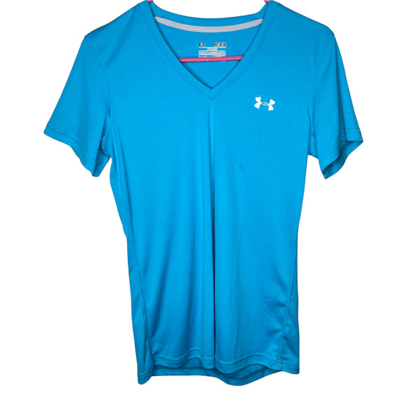 Under Armour Semi Fitted Heat Gear Teal V Neck T Shirt Women's Size Medium - Picture 2 of 6